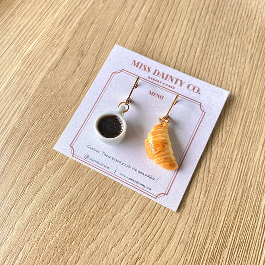 Croissant + Coffee Dangly Earrings