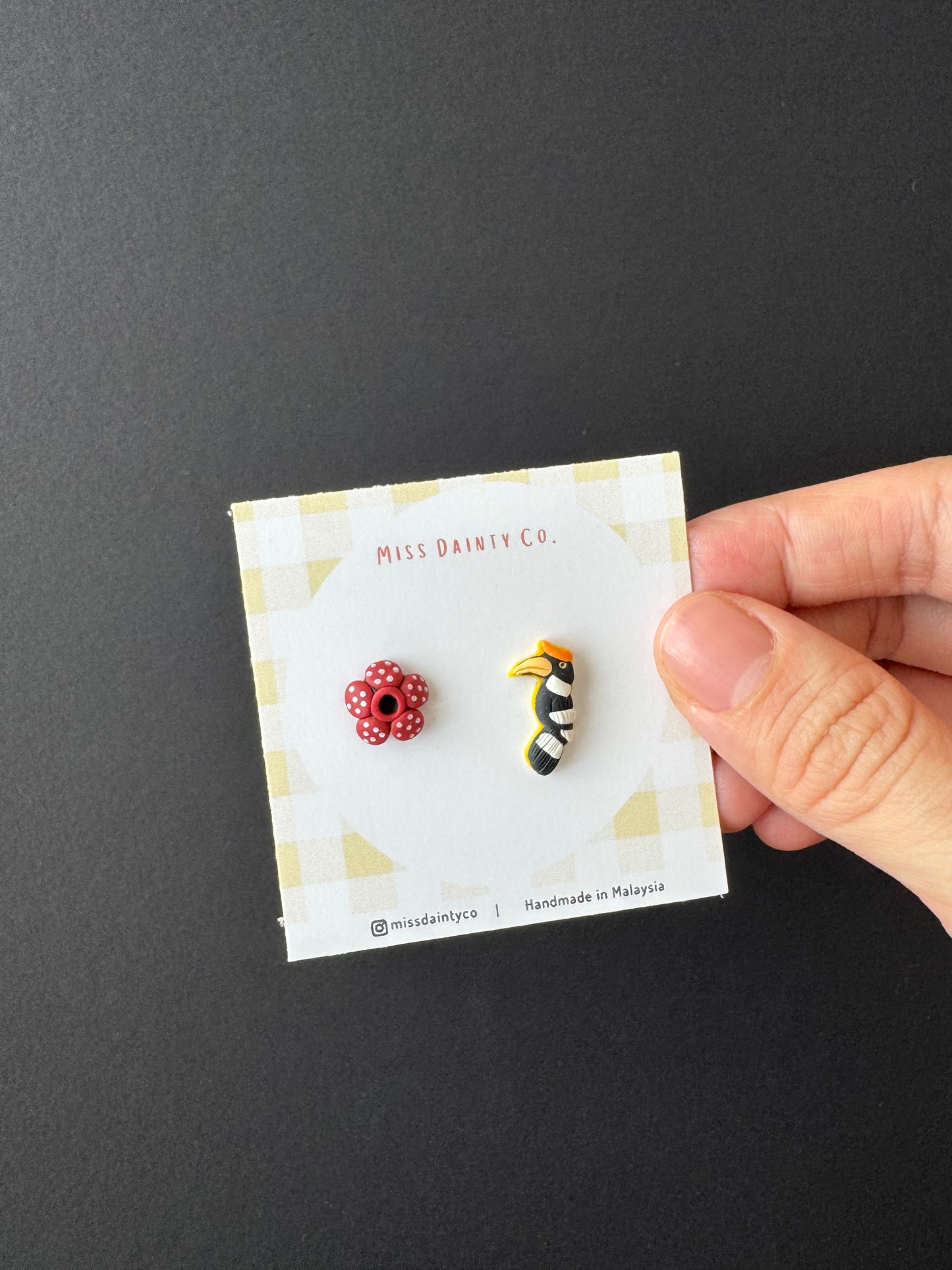 Rafflesia Flower + Hornbill Stud Earrings