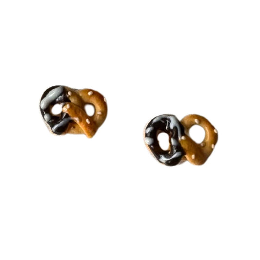 Chocolate Coated Pretzel Stud Earrings