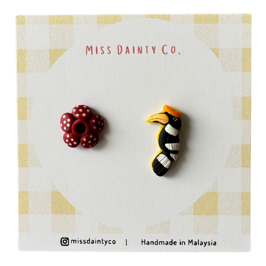 Rafflesia Flower + Hornbill Stud Earrings