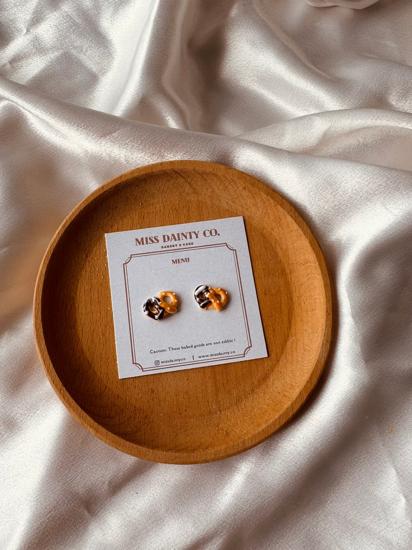 Chocolate Coated Pretzel Stud Earrings