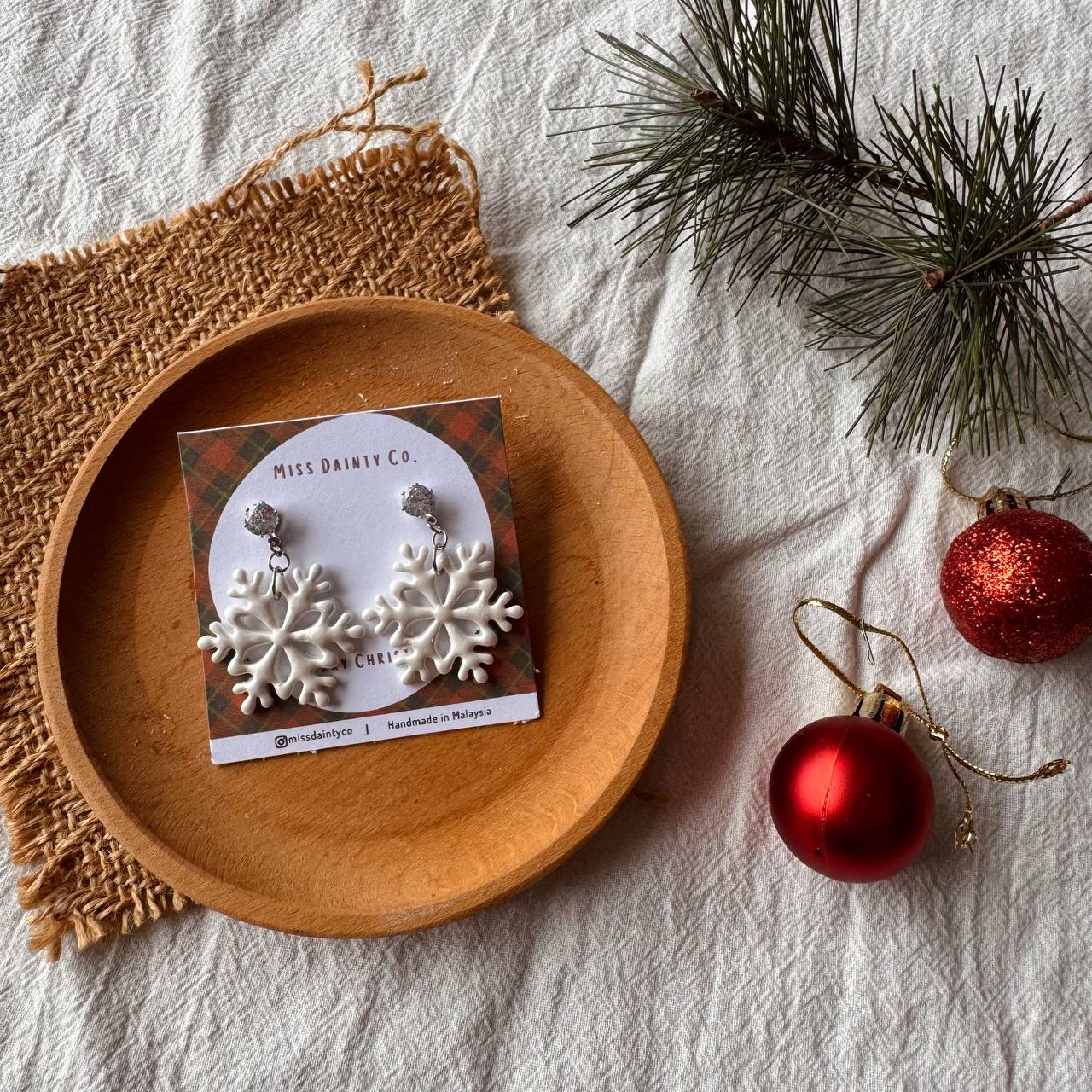 White Christmas Dangly Earrings